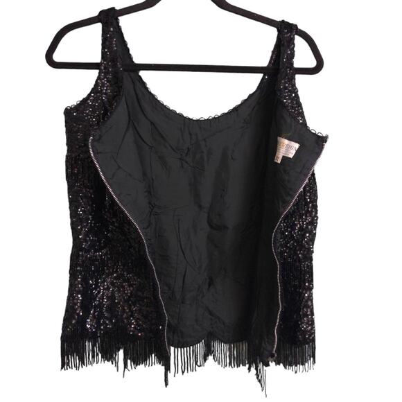 Sovereign Vintage Black Sleeveless Tank Fringe Sequined Lambswool Angora 36 - Picture 2 of 8